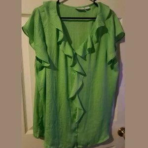 Liz Claiborne Green Chevron Ruffle Top